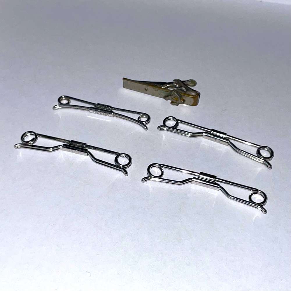 VINTAGE SWANK TIE BAR CLIPS Pat. NO. 75818 Silver/Gold Tone Lot Of 5ea